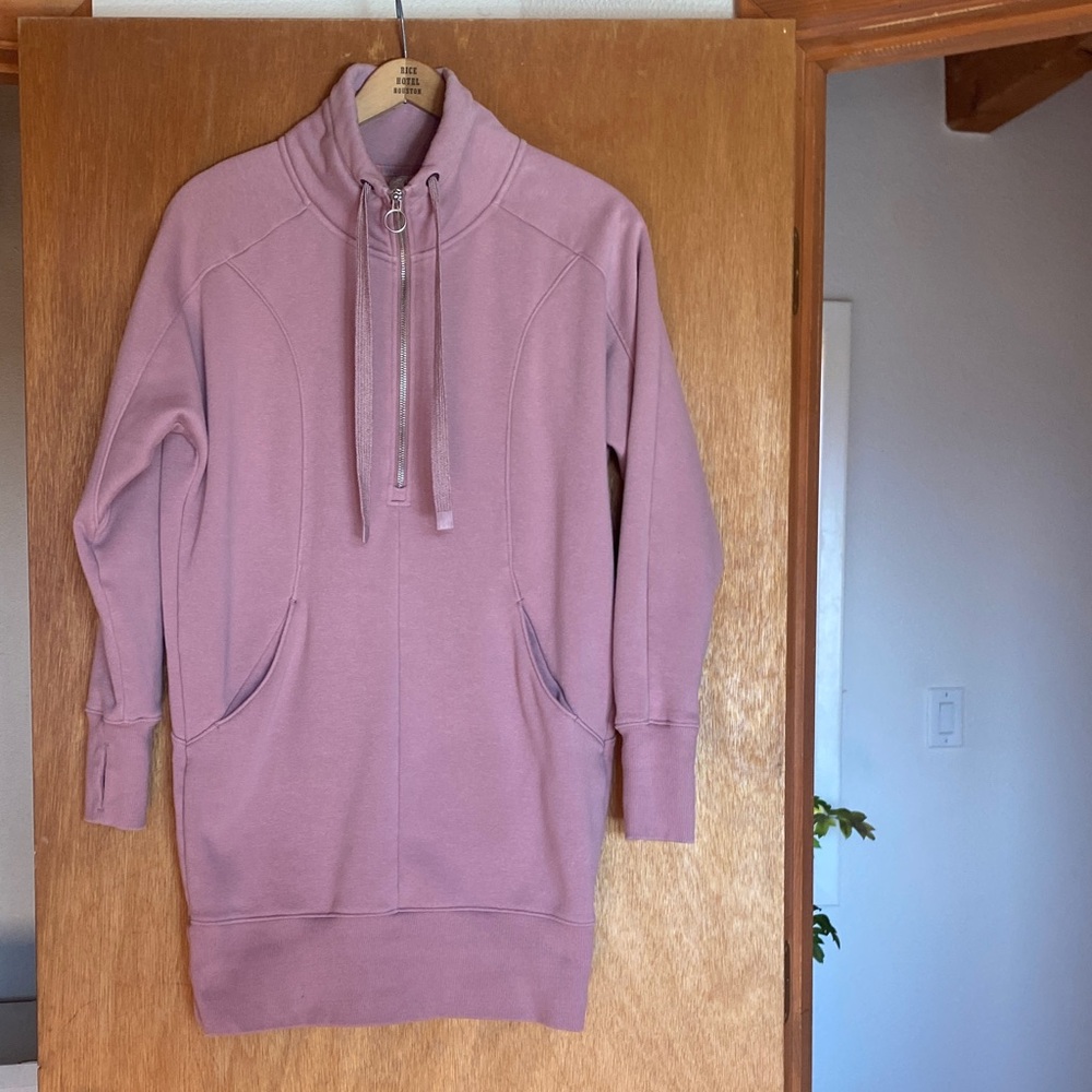 Athleta Cozy Karma 1/4 Zip Fleece Tunic Sweatshirt Dress oversized EUC